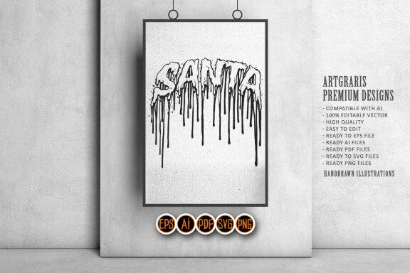 Santa Text lettering melted Silhouette
