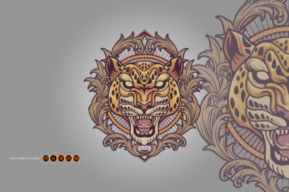 Cheetah Vintage Ornament Shield Logo Illustrations