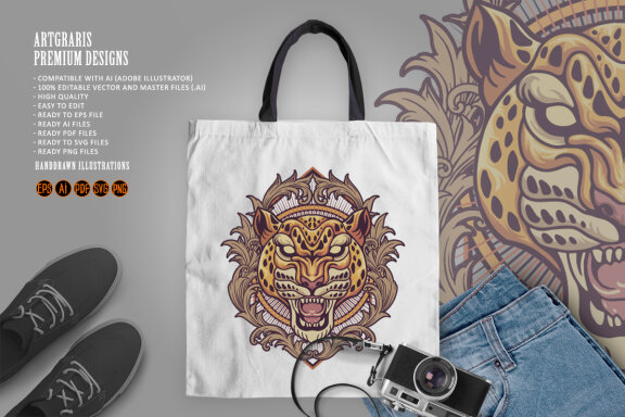 Cheetah Vintage Ornament Shield Logo Illustrations