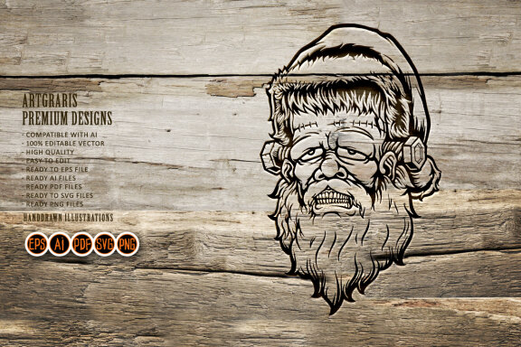 Scary frankenstein santa Mascot Silhouette