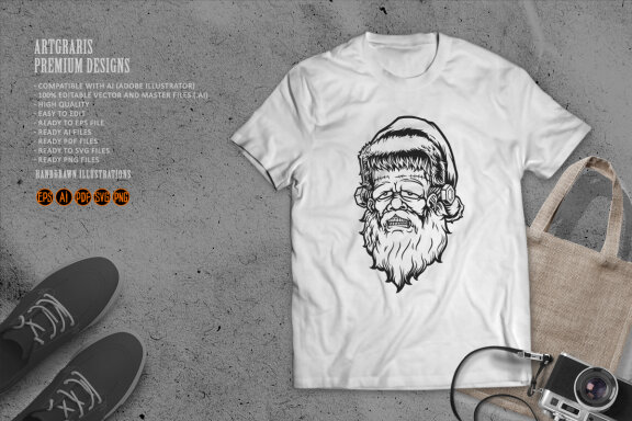 Scary frankenstein santa Mascot Silhouette