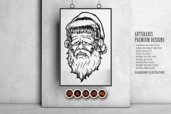 Scary frankenstein santa Mascot Silhouette