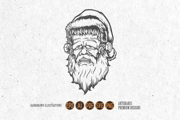 Scary frankenstein santa Mascot Silhouette
