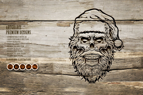 Silhouette Angry skull head santa claus