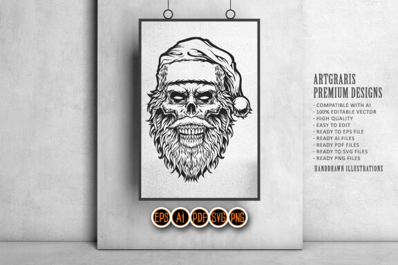 Silhouette Angry skull head santa claus