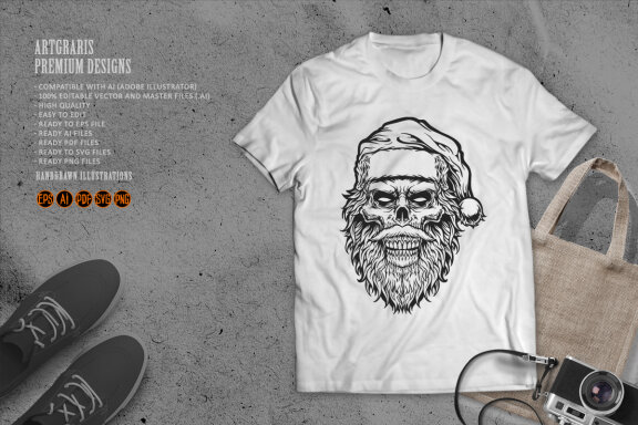Silhouette Angry skull head santa claus
