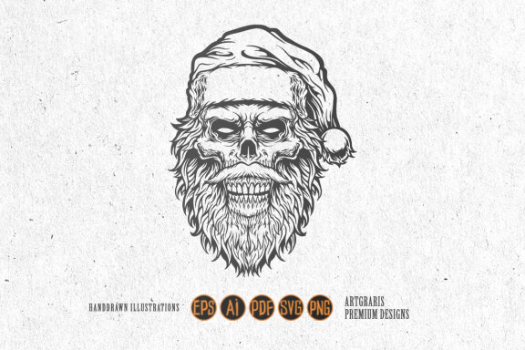 Silhouette Angry skull head santa claus