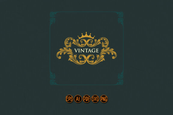 Gold crown badge vintage frame