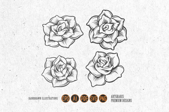 Flowers set rose Flowers Silhouette