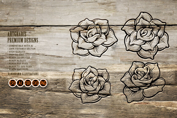Flowers set rose Flowers Silhouette