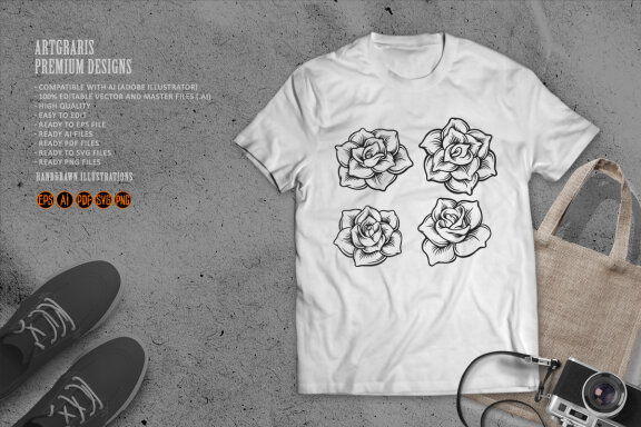 Flowers set rose Flowers Silhouette