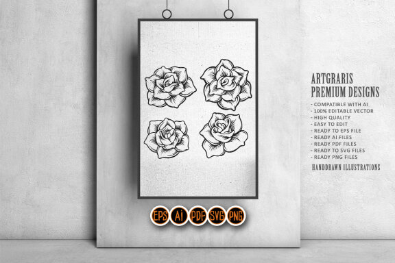 Flowers set rose Flowers Silhouette