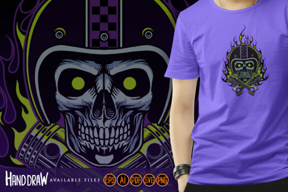 Flame skull mechanic racer mascot