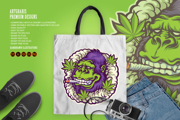 Gorilla smoke weed logo mascot