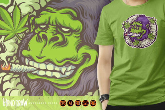 Gorilla smoke weed logo mascot