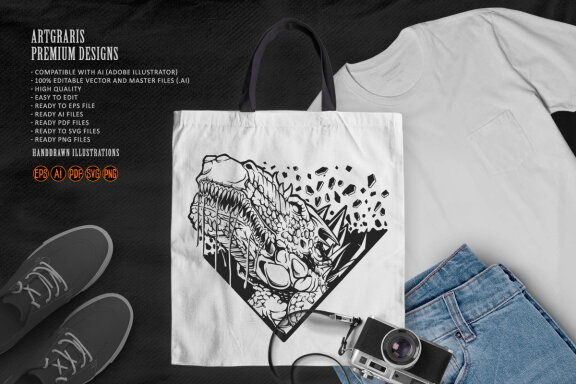 Scary godzilla Dinosaurs head Silhouette