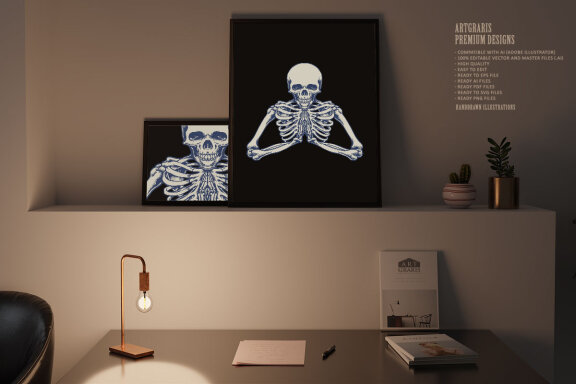Halloween character pray skeleton mascot 