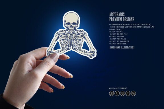 Halloween character pray skeleton mascot 