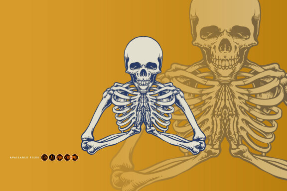 Halloween character pray skeleton mascot 