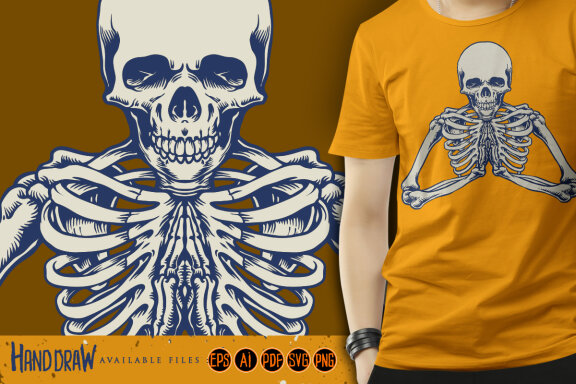 Halloween character pray skeleton mascot 