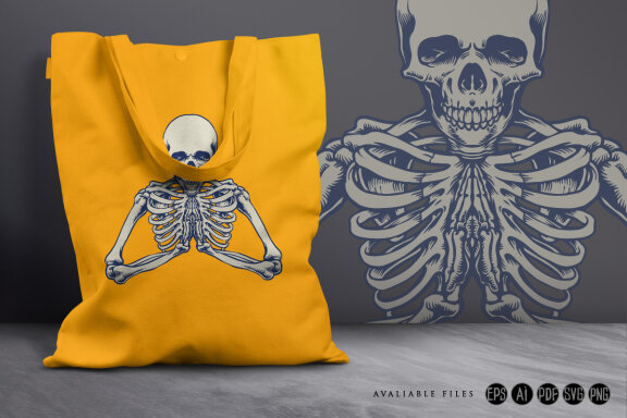 Halloween character pray skeleton mascot 