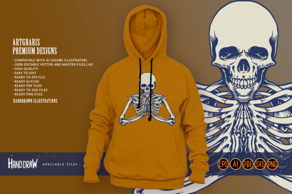 Halloween character pray skeleton mascot 