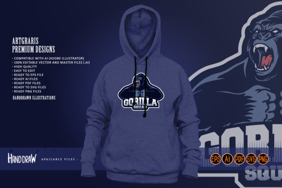 Gorilla squad esport logo mascot