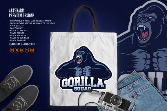 Gorilla squad esport logo mascot