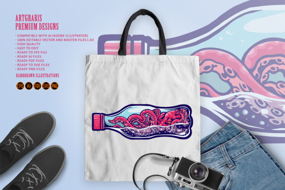 Octopus not free logo mascot Illustrations