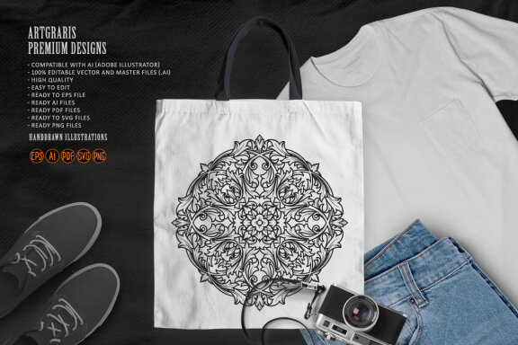 Silhouette Mandala tropical ornaments vintage