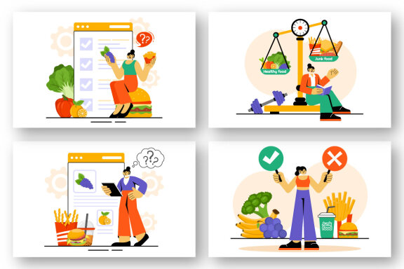 9 Healthy vs Unhealthy Food Choice Illustration