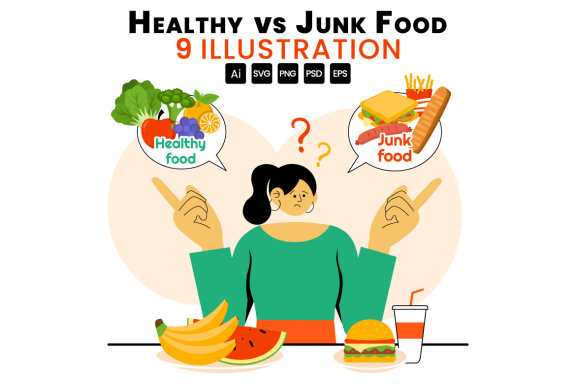 9 Healthy vs Unhealthy Food Choice Illustration