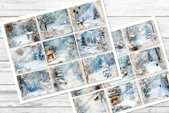 Frosty Winter Junk Journal Page Bundle