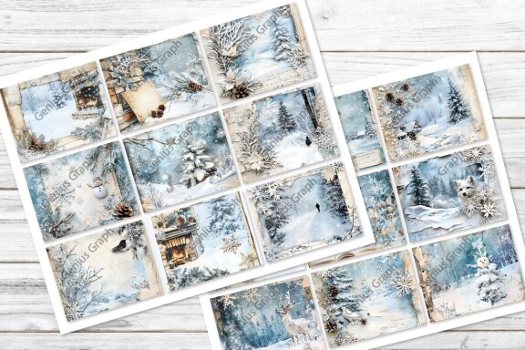 Frosty Winter Junk Journal Page Bundle