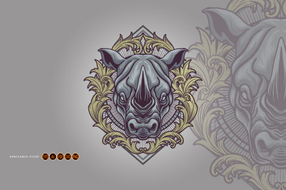 Rhino Head Mascot Vintage Badges Frame Illustrations