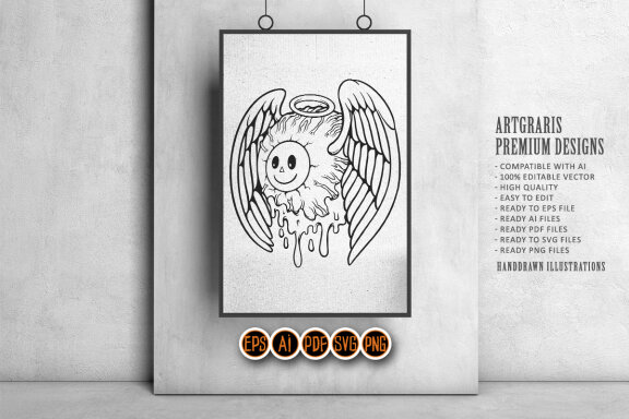 Eyeball Icon flying with blood Silhouette