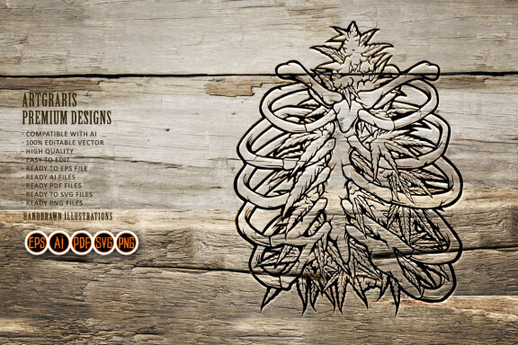 Cannabis Weed leaf rib bones Logo Silhouette