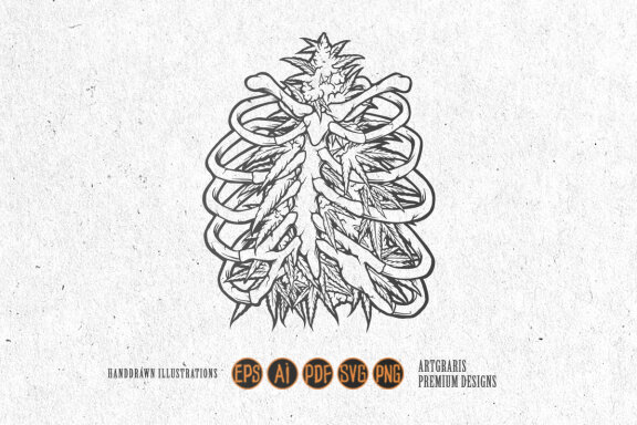Cannabis Weed leaf rib bones Logo Silhouette