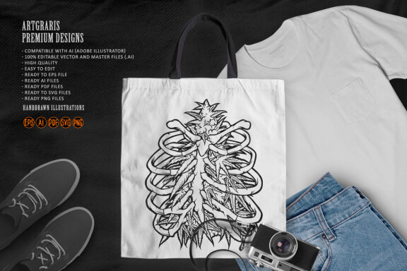 Cannabis Weed leaf rib bones Logo Silhouette