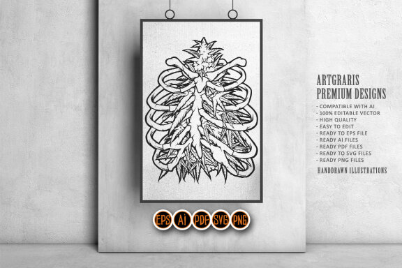 Cannabis Weed leaf rib bones Logo Silhouette