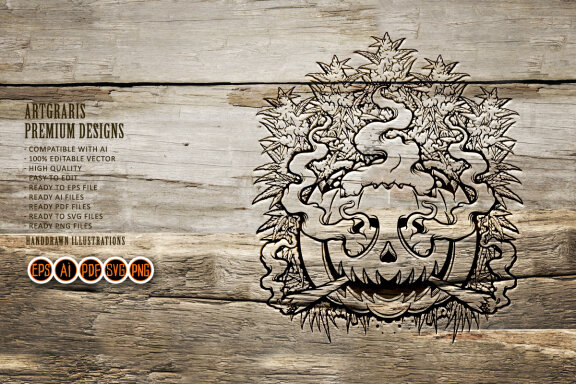 Silhouette Halloween pumpkins smoke Weed Background