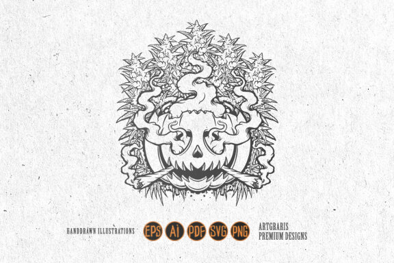 Silhouette Halloween pumpkins smoke Weed Background