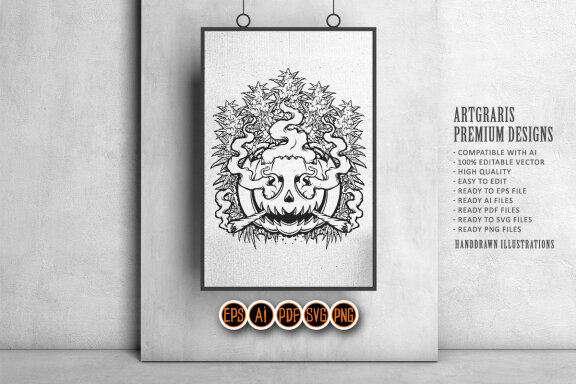 Silhouette Halloween pumpkins smoke Weed Background