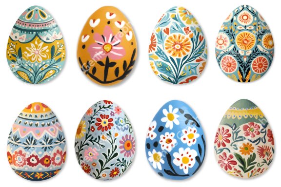 Folk Art Easter Eggs Clipart Bundle