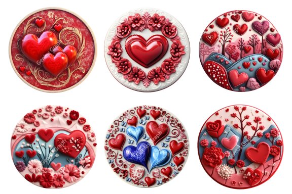 3D Ceramic Style Round Valentine's Day Clipart Bundle