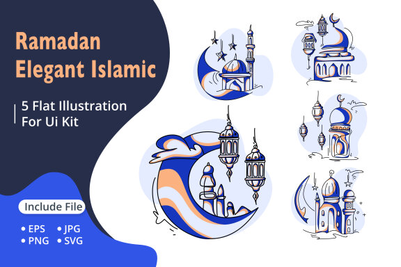 Vibrant flat illustration capturing the spirit of Ramadan Elegant Islamic