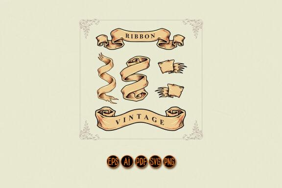 Classic vintage ribbon set swirls