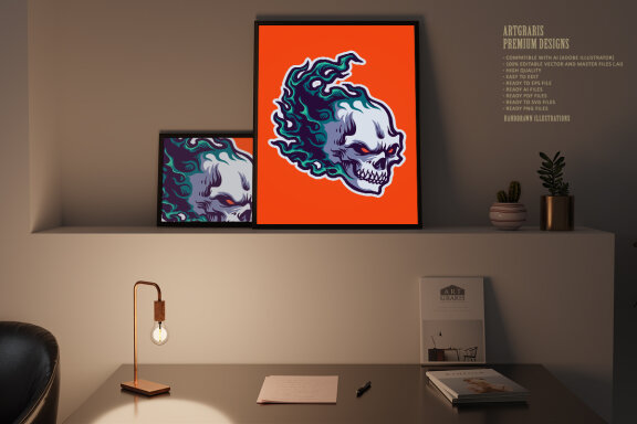 Skull head fire logo mascot
