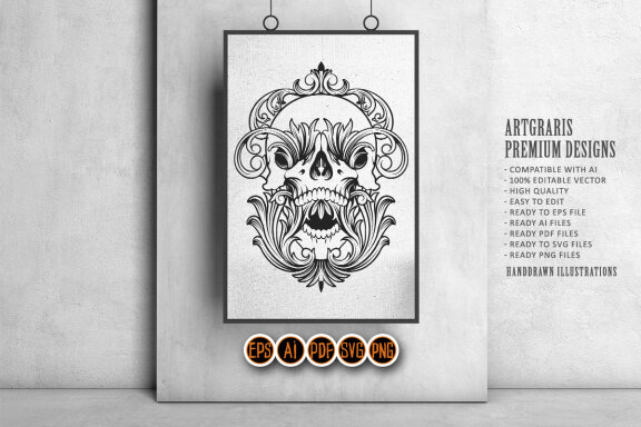 Angry skull frame classic Silhouette