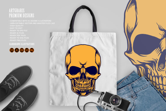 Skull Head Mascot Simple Illustrations